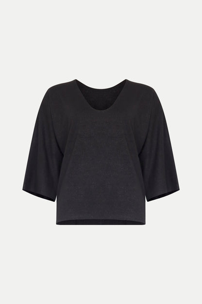 Überschnittenes Shirt mit Lurex- Fäden in schwarz