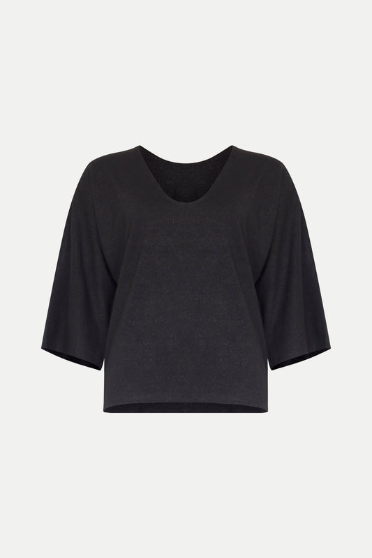 Überschnittenes Shirt mit Lurex- Fäden in schwarz
