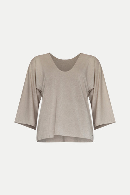 Überschnittenes Shirt mit Lurex- Fäden in beige