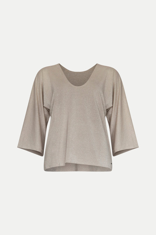 Überschnittenes Shirt mit Lurex- Fäden in beige