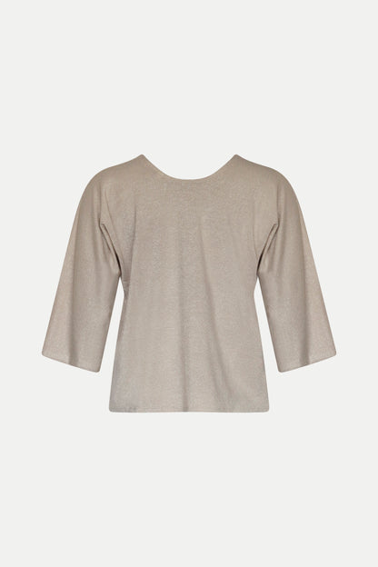 Überschnittenes Shirt mit Lurex- Fäden in beige
